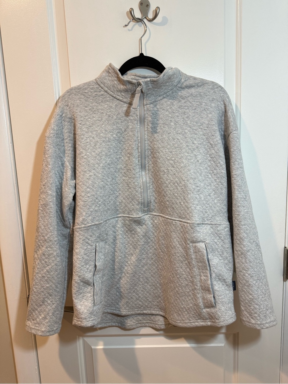 Eddie Bauer Light Gray Quilted Half-Zip Pullover